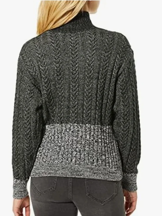 Splendid Charcoal Two-Tone Cable Turtleneck Sweater - Picture 2 of 7